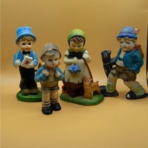 Hand-Painted Kids Figurine Set - Blue, Green, Cream & Brown Accents